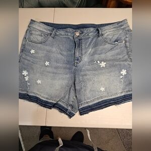 Venezia Blue Floral Embroidered Jean Shorts